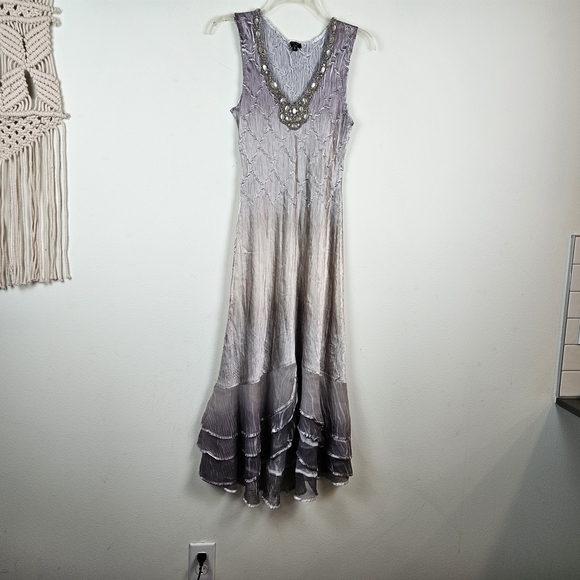 Komarov Elegant Beeded Maxi Gray Ombre Dress Small Party Wedding Formal - Picture 2 of 9